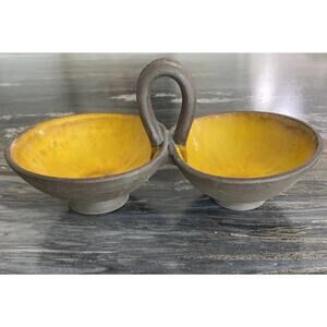 Handmade Pottery Small Double Condiment Bowl